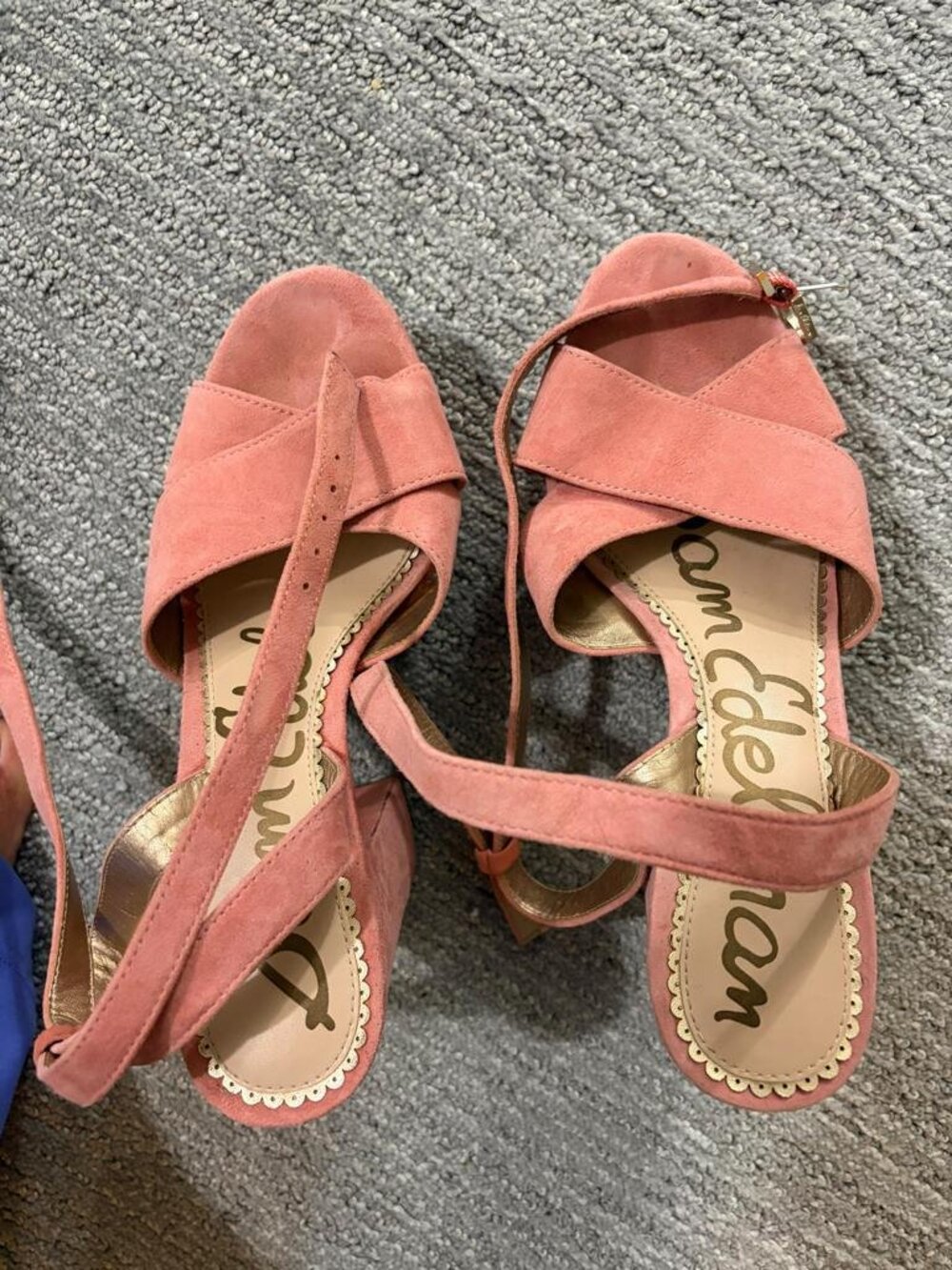 Sam Edelman pink suede ankle-wrap block heel sandals - size 6M